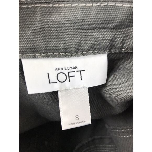 LOFT Gray Button Cotton Jacket Tie Waist Sz 8 Stretch - Picture 5 of 6